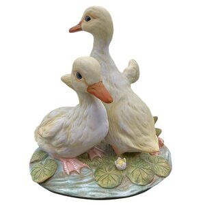 Vtg Homco Masterpiece Porcelain Ducklings Lilypad Signed by Mizuno 1982 Easter S